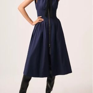 Anthropologie Tommie Cap-Sleeve Smocked Front-Zip Shirt Dress